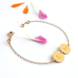 Personalised Gold Double Initial Little Discs Bracelet, disc bracelet, birthday gift, anniversary gift, initials bracelet