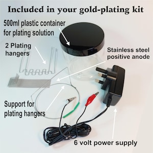 DIY Gold Plating Kit (with Power Supply), Easy and Effective 24ct Gold Plating Kit, Gold Plate Silver Jewellery