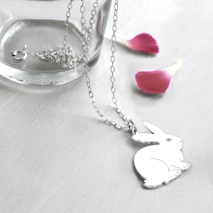 Personalised Sterling Silver Sitting Bunny Necklace, bunny necklace, rabbit necklace, Easter gift, birthday gift, gift for bunny lovers