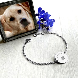 Silver Dog Paw Print Disc Bracelet, personalised jewellery, pet keepsake bracelet, dog paw bracelet, paw print bracelet