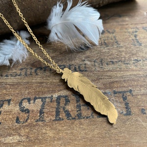 Gold Vertical Feather Necklace, personalised feather necklace, angel wing necklace, gift for her, birthday gift