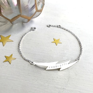 Personalised Sterling Silver Lightning Bolt Bracelet, lightning bracelet, celestial jewellery, anniversary gift, gift for her
