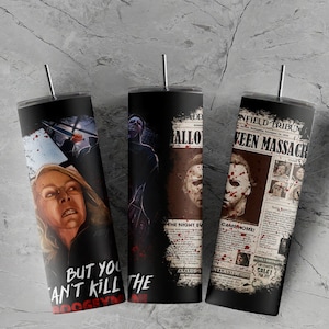 Enveloppe de gobelet Micheal Myers, gobelet d&#39;horreur boogyman, enveloppement d&#39;halloween pour la sublimation sur des gobelets maigres de 20 oz, conceptions de sublimation de gobelet
