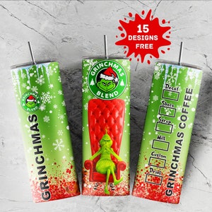 Weihnachten Becher wrap the Grinch Seamless 20 oz Skinny Tumbler Sublimation Designs für Straight Tumbler | Grinch Kaffeebecher Motive