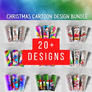 20+ Christmas Cartoon Tumbler wrap Designs for 20 oz Skinny Tumbler Sublimation, PNG Bundle Digital Download, Stitch Grinch christmas pngs
