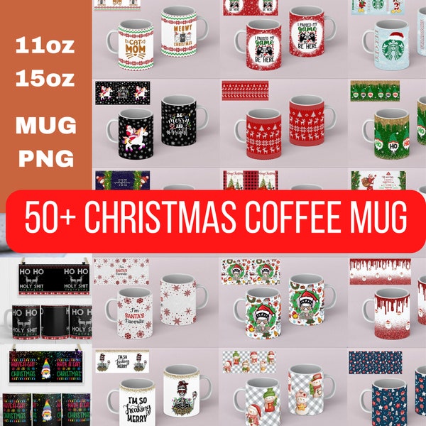 50+ Christmas Mug png Sublimation Designs for 11 oz 15oz Coffee mug wrap Bundle Digital Download, Grinch, Santa, Gnomes, LGBT christmas