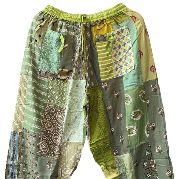 EXPÉDITION EXPRESS-Sarouel en patchwork avec poches, sarouel hippie bohème en rayonne, pantalon d'été, vêtements de festival sarouel unisexe confortable