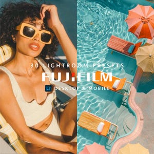 30 FUJIFILM Desktop Mobile Lightroom Presets | Fuji Film, Retro Analog, Vintage Grain, Polaroid, Instagram Blogger Filters, 90s Vibe, Kodak