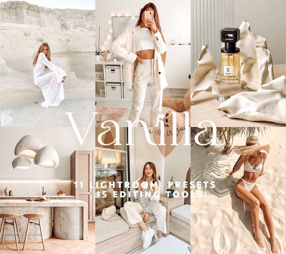 11 Vanilla Lightroom Presets: Bright Blogger Filters, Clean Photo Editing (Mobile and Desktop DNG/XMP Files)