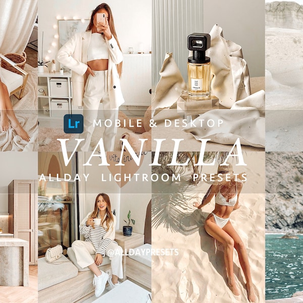 11 VANILLA Lightroom Mobile & Desktop Presets | Bright Blogger Instagram Preset Filter | Warm and Clean Lifestyle Preset | Beige Tan Filter