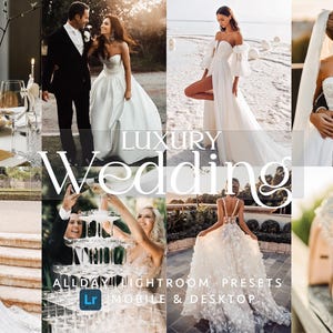 12 ajustes preestablecidos de Lightroom para bodas de lujo, para dispositivos móviles y computadoras de escritorio, ajustes preestablecidos profesionales para fotografía de bodas / Ajustes preestablecidos para bodas de pareja con un estilo bohemio en tonos crema y melancólico.