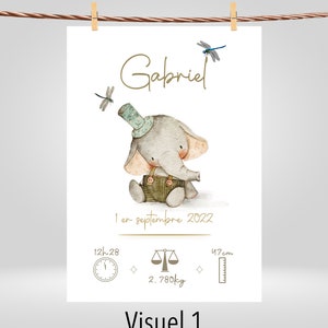 Póster de nacimiento personalizado pequeño elefante