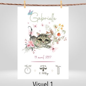 Póster de nacimiento personalizado gatito