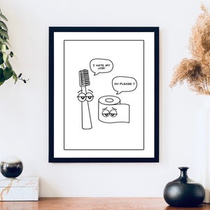 仕事が嫌い | 歯ブラシとトイレットペーパーのアート | おもしろバスルームプリント