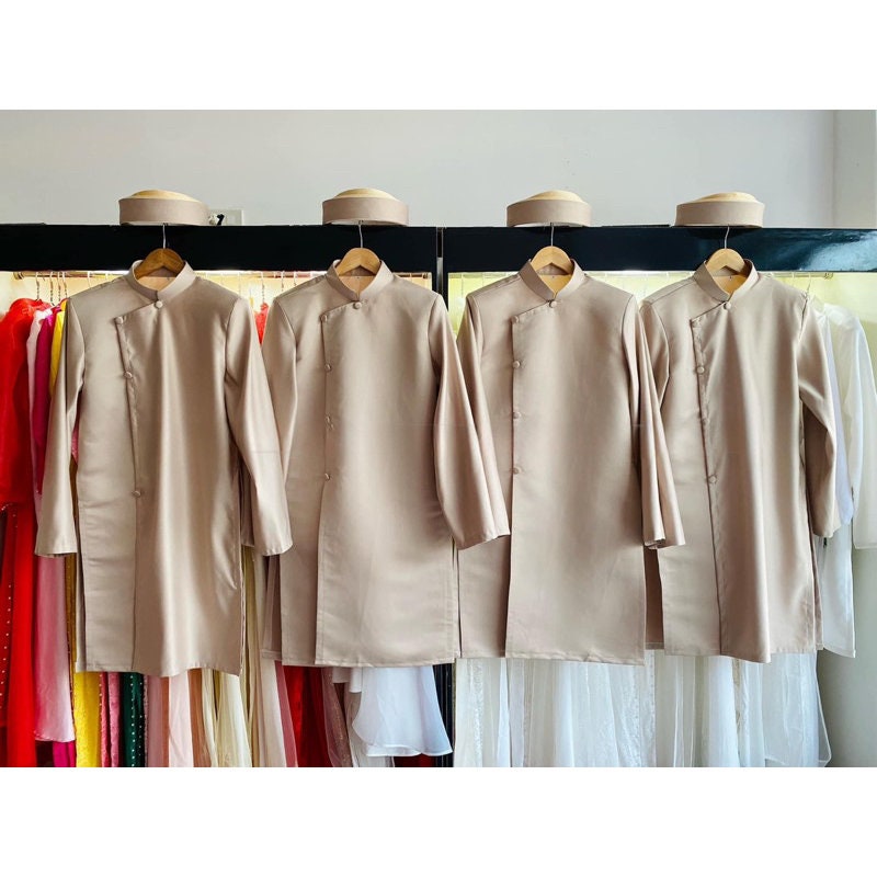 Pre-make Vietnamese Traditional Ao Dai, Innovative men's Ao Dai , Tafta dày dặn, bóng nhẹ  for boy men party Ao Dai New Year no pant