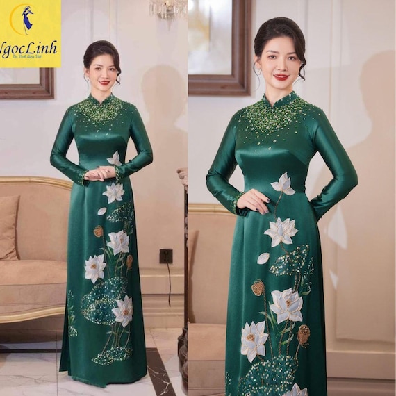 【ao 】AMERI EMBROIDERY DRESS ao 】AMERI EMBROIDERY DRESS Dark Green Ao Dai for Mothers