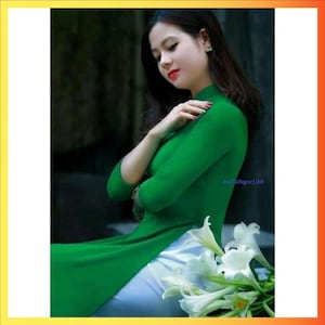 Pre-make Vietnamese traditionele Ao Dai, groene Ao Dai met broek voor dames meisje verjaardagsvakanties