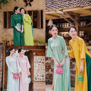 Brocade ao dai, brocade dress, Pre-make Vietnamese Traditional Ao Dai, áo dài gấm xuông with pant for Girls Women wedding party,