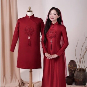 Pre-make Vietnamese Traditional Ao Dai, Wedding Ao Dai, Silk Bridal Ao Dai, Couple Ao Dai for Men and Women, Bride and Groom wedding