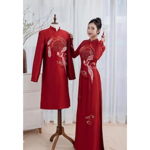 Red Wedding Ao Dai , Bridal and Groom dress, men&#39;s ao dai, couple ao dai, Pre-make Vietnamese Traditional Ao Dai for Girl Women wedding