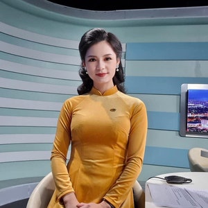 Pre-make Vietnamese Traditional Ao Dai, Traditional smooth velvet long dress, yellow ao dai  for Girls Women ao dai