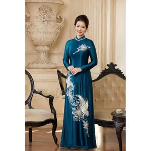 Embroidery flowers Ao Dai, dress, Pre-make Vietnamese Traditional Ao Dai with pants for to women mother wedding party, suit, thêu