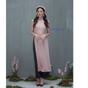 Pre-make Vietnamese traditionele Ao Dai, rozerode Ao Dai-yem met broek voor meisje Dames Verjaardagsfeestje
