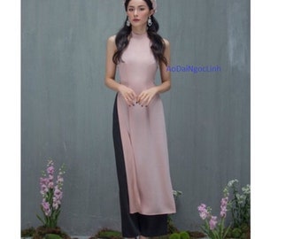 Pre-make Vietnamese Traditional Ao Dai, pink red Ao Dai yem with pants for girl Women Birthday holidays