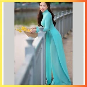 Pre-made Vietnamesisch Traditionelle Ao Dai, blau Ao Dai mit Hosen für Frauen Mädchen Geburtstagsferien