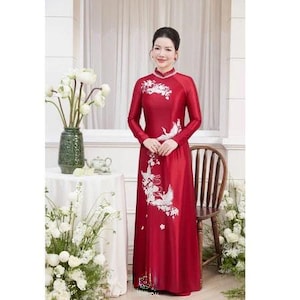 Pre-make Vietnamese Traditional Ao Dai, embroidery Ao Dai , Red dress with  pants for to women mother wedding party, luxurious suit