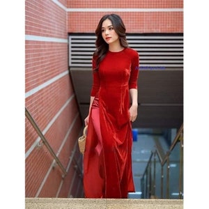 Pre-make Vietnamese Traditional Ao Dai, Traditional smooth velvet long dress, Colorful  ao dai  for Girls Women ao dai