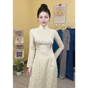 Pre-make Vietnamese Traditional Ao Dai, brocade Ao Dai, dress with pants for Girls Women wedding party ao dai gam co cao, mau da