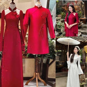 Wedding Ao Dai, Bride Ao Dai, dress, couples  Ao Dai, Pre-make Vietnamese Traditional Ao Dai with pant for engagement, Wedding Ao Dai