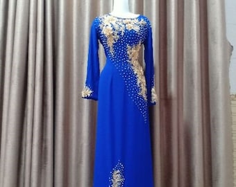 Blue ao dai for mothers, hand embroidered dress, Pre-make Vietnamese Traditional Ao Dai with pant for Women  holiday wedding, đính thủ công