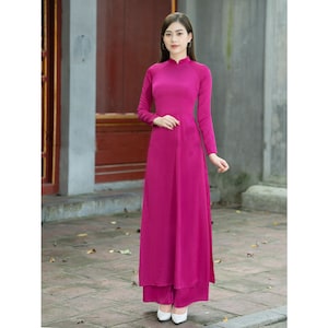 Pre-make Vietnamese Traditional Ao Dai, pink ao dai,  long dress with pants for Girls Women ao dai party, wedding