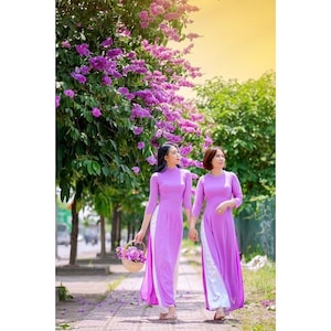 Pre-make Vietnamese Traditional Ao Dai, light Purple Ao Dai with pants, 2 style for Girls Women ao dai Vietnamese