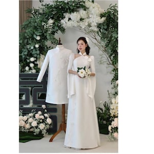 White Wedding Ao Dai, Bride Ao Dai, dress, couples Ao Dai, Pre-make Vietnamese Traditional Ao Dai with pant for engagement, Wedding Ao Dai