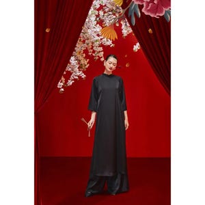 Vietnamese traditional Ao Dai, black dress, Pre-make Ao Dai for Women, Girls  party ao dai, ao dai xuong Đi Chùa Đám Hiếu