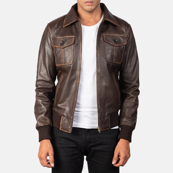 Mens Brown/black Vintage Leather Jacket Handmade Real Leather - Etsy
