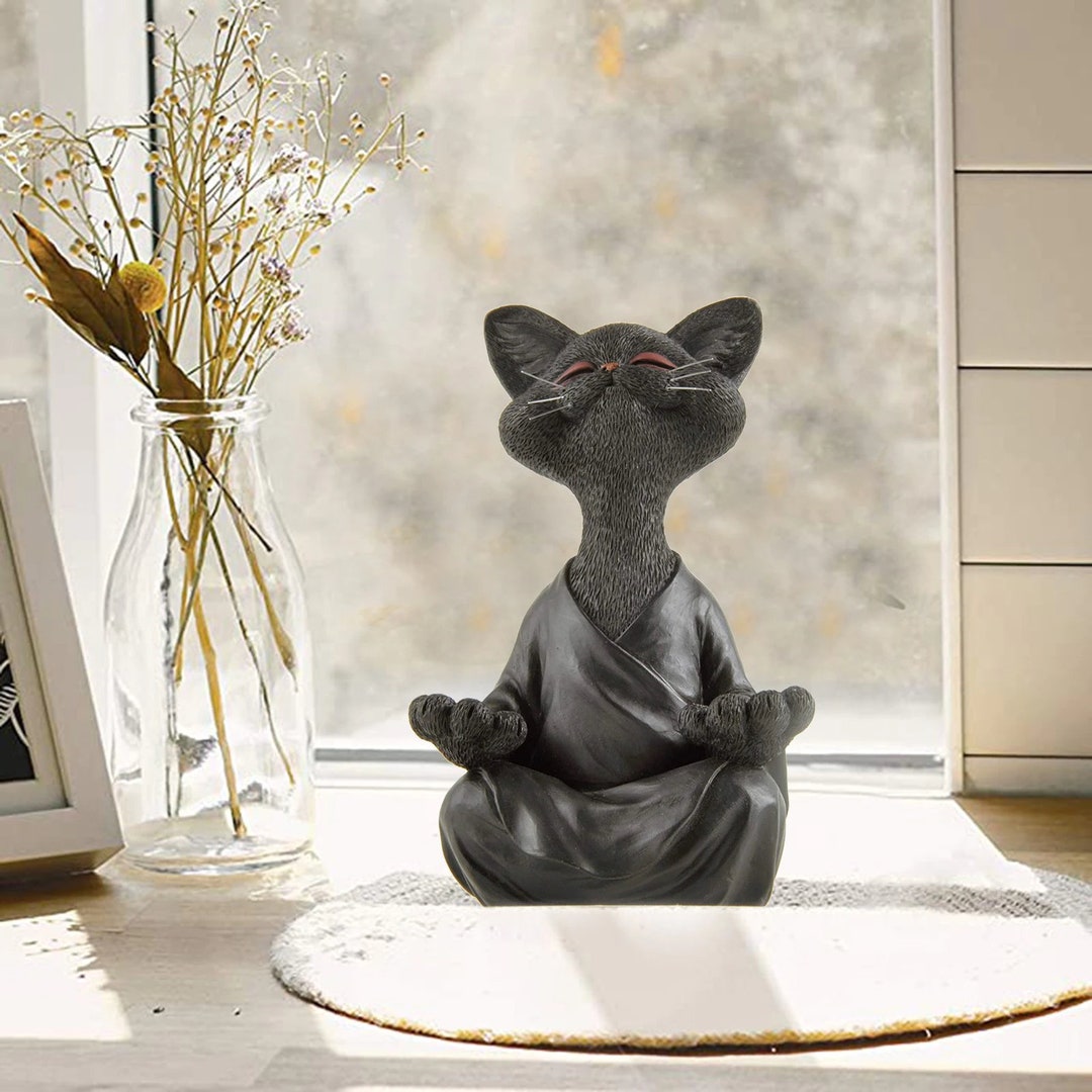 Buddha Cat Statue Figurine Meditation Yoga Cute Home Decor Etsy