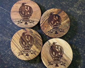 Collingwood Premiers 2023 Wooden Coasters | AFL Team Premiership Winners 2023 | Collingwood Magpies Drink Coasters | Australian Football