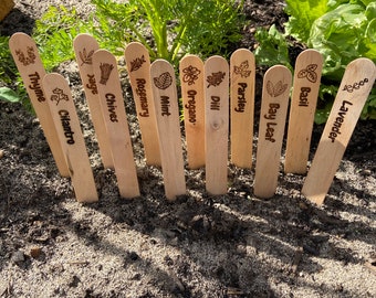 Engraved Wooden Herb Stake Labels | Gift | Garden Enthusiast | Unique Herb Stakes 12 pack | Gardening Gifts | Veggie Garden | Plants