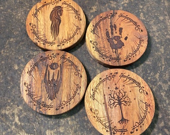 lord of the Rings Wooden Coasters | Gift | Wood Coaster | Lord of the Rings Inspired Coasters | Set of 4 | Birthday Gift | Drinking Gift