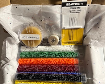 Seed Bead Starter Beading Kit / Size 11-0 Seed Beads / 4 Needles / S-Lon or Nymo Thread / Beeswax / Updated Lower Price