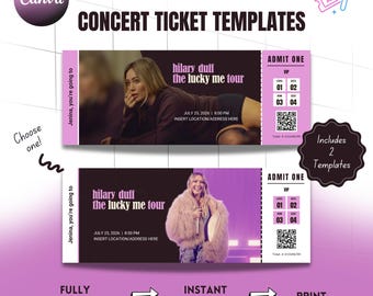 HILARY DUFF "Lucky Me" World Tour CANVA Editable Ticket Templates, For Souvenir & Keepsake