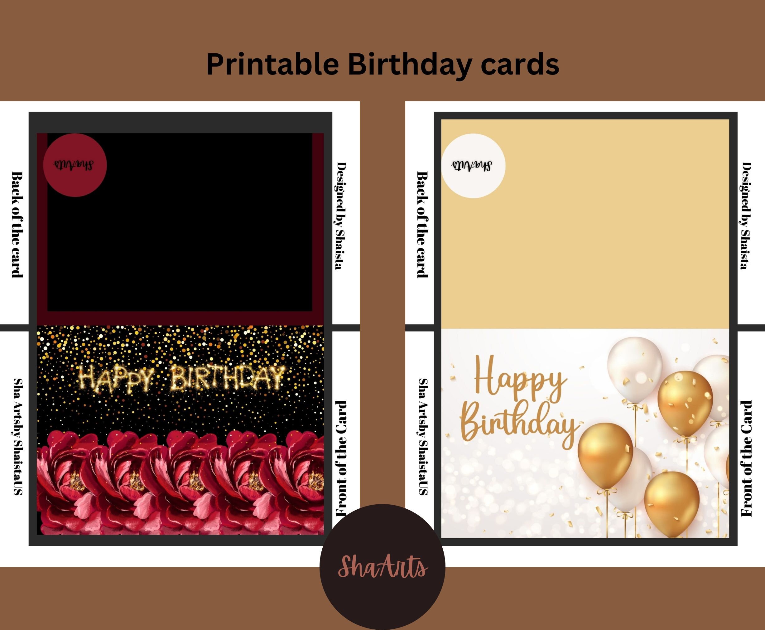 4 Printable Happy Birth Day Cards Instant Downloads7x5 Birth - Etsy