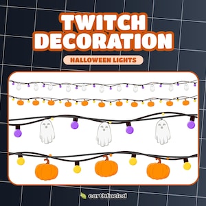 ANIMATED Halloween Ghost & Pumpkin String Light Decoration, Spooky Twinkle Lights | Twitch Stream Overlay for Streamers, Vtubers