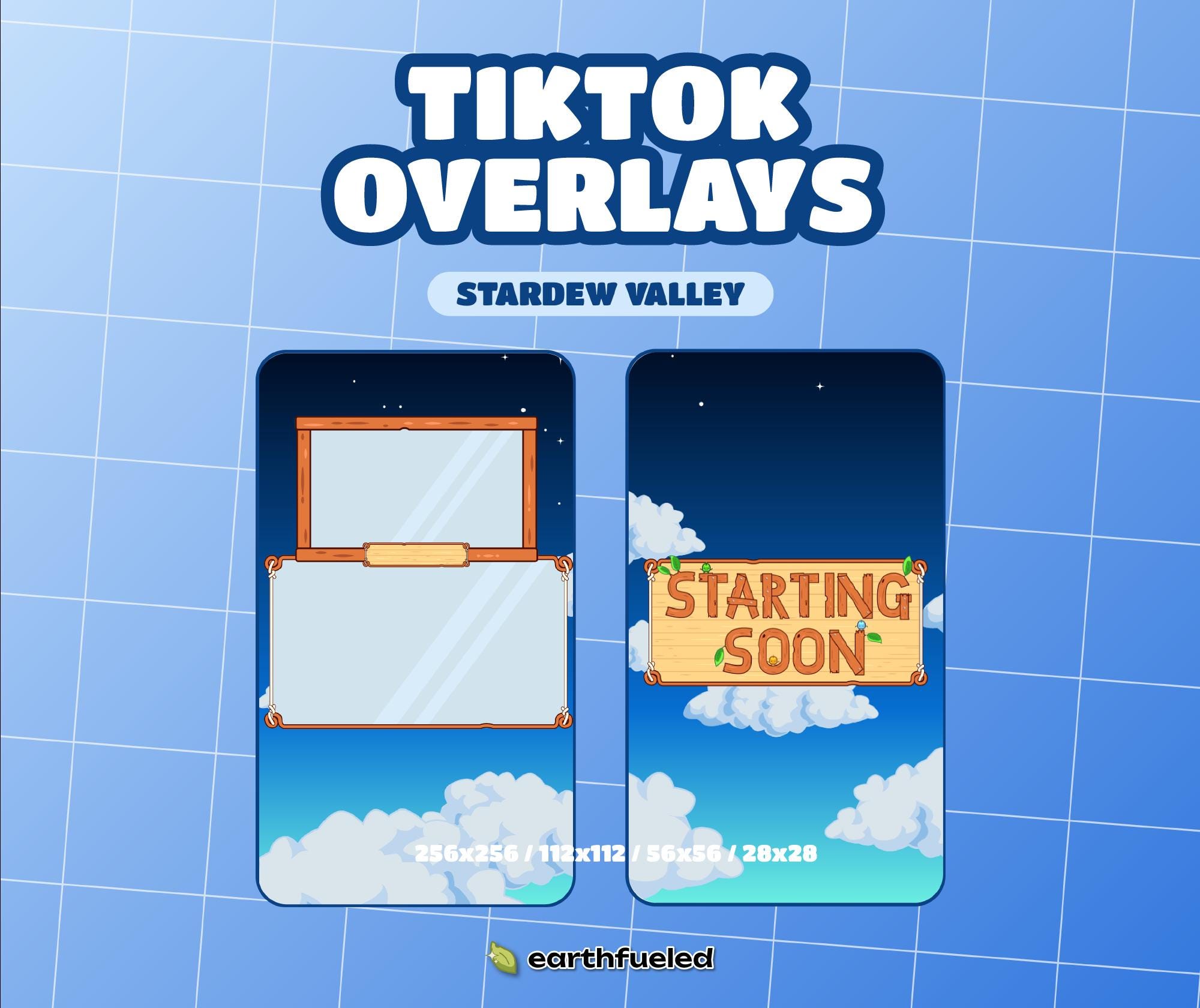 Animated Stardew Valley Tik Tok/YouTube Vertical Stream Overlays and Scenes | Stream Starting, Be Right Back, Stream Ending | Live Package