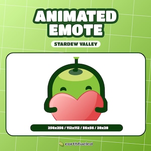 Leuke geanimeerde LIEFDE/HARTEMOTE van Junimo | Groene Stardew Valley-emoji voor Twitch, Discord en YouTube | Direct downloaden en klaar voor gebruik