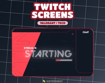 Animated Valorant Minimal Tech Twitch/Kick Stream Overlays and Scenes | Stream Starting, Be Right Back, Stream Ending | Twitch Package